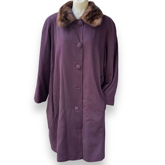Winters Fur Mink Lined Wool Blend Plum Trench Coat FLAWED /REPURPOSE READY - Picture 2 of 15